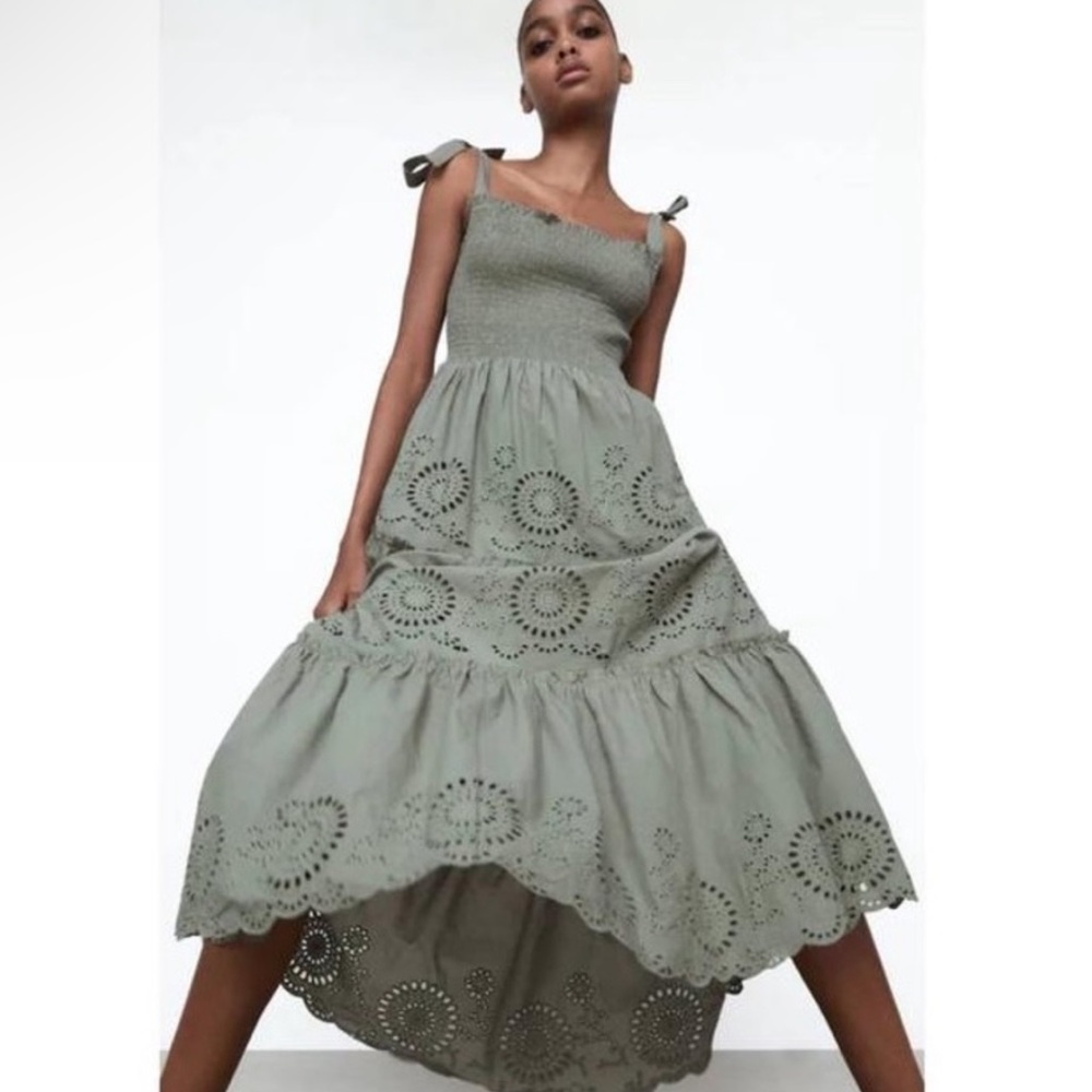 ZARA MIDI CUTWORK DRESS WITH EMBROIDERY S